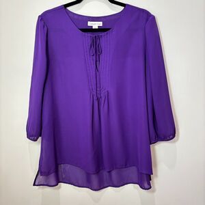 Coldwater Creek Purple Sheer Top Tie Front L Fairy Romantic Flowy Lightweight